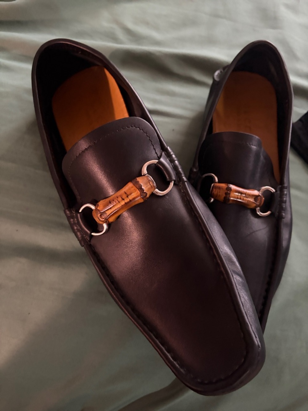 Gucci Men’s Dark Brown Leather Drivers with Bamboo Bit - Picture 2 of 5